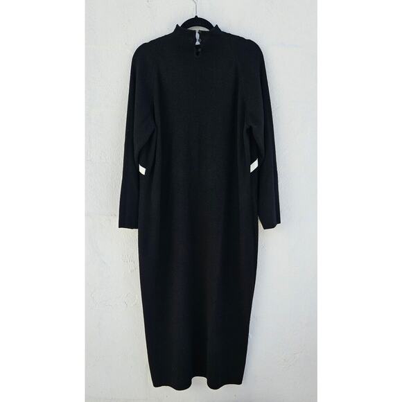 Vintage Maxi Dress Womens 2X Black White Wool Knit Mod 60s 70s Retro Old Money - Picture 2 of 10
